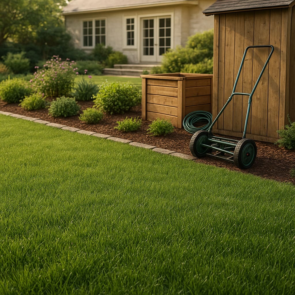 Gepflegter grüner Rasen in einem privaten Garten in Wien